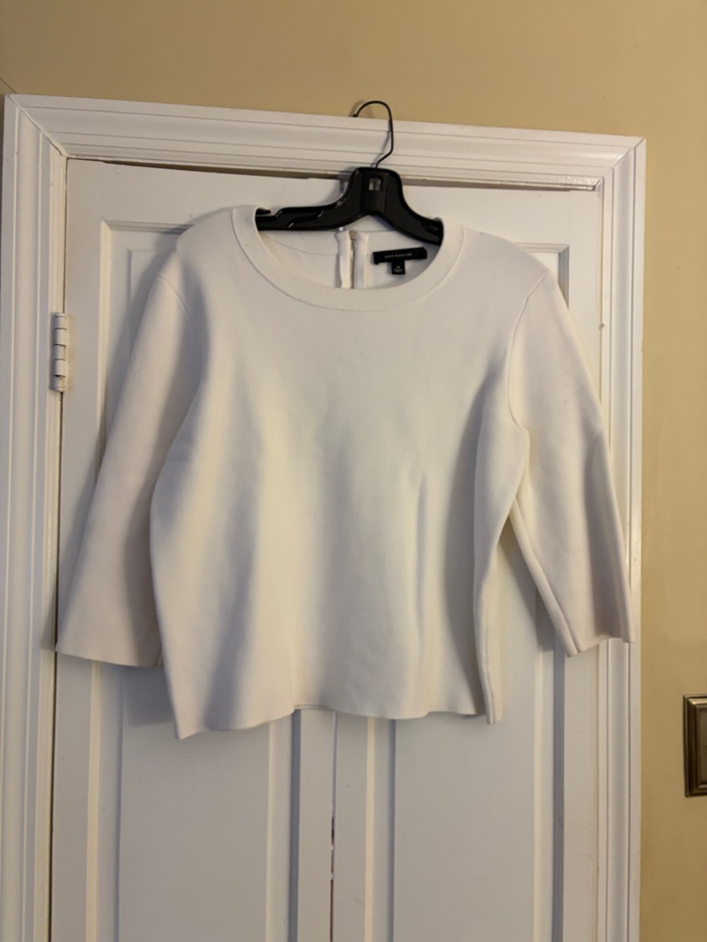 Ann Taylor White Zip-back Knit Top